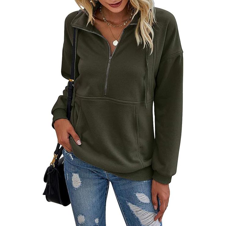 АНИ - Суичър с цип и яка за жени, Casual Pullover