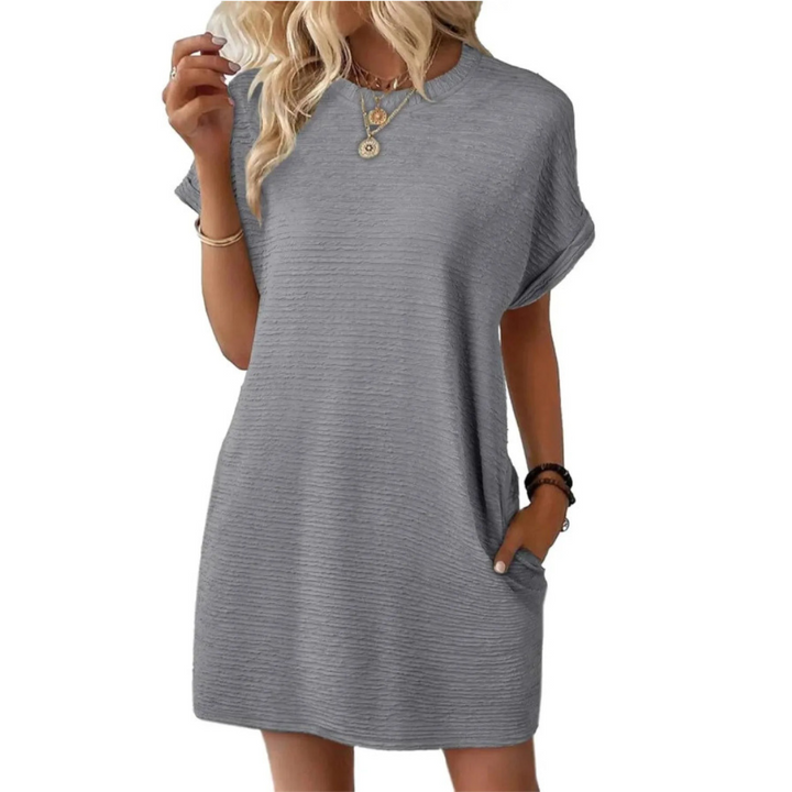 EVASHA – Casual Minimalist Рокля с Кръгло Деколте за Лято