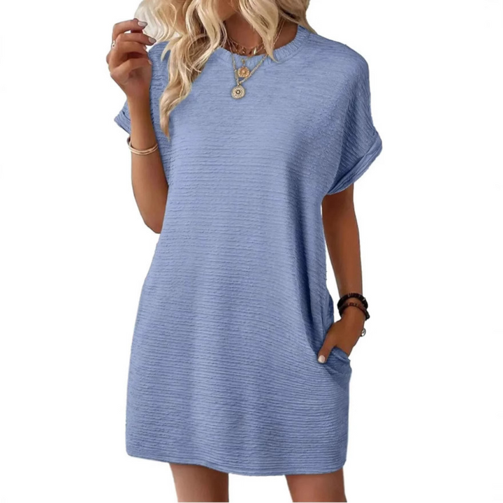 EVASHA – Casual Minimalist Рокля с Кръгло Деколте за Лято