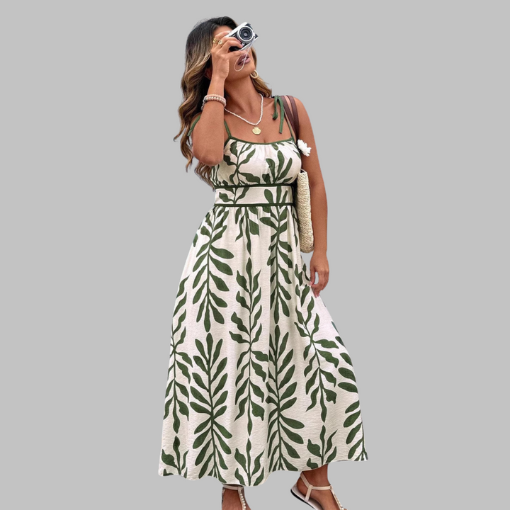 RAHIRA - Кежуъл без ръкави лятна макси рокля с листа