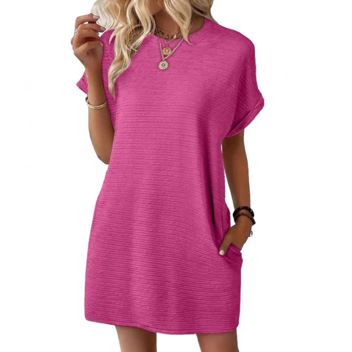 EVASHA – Casual Minimalist Рокля с Кръгло Деколте за Лято