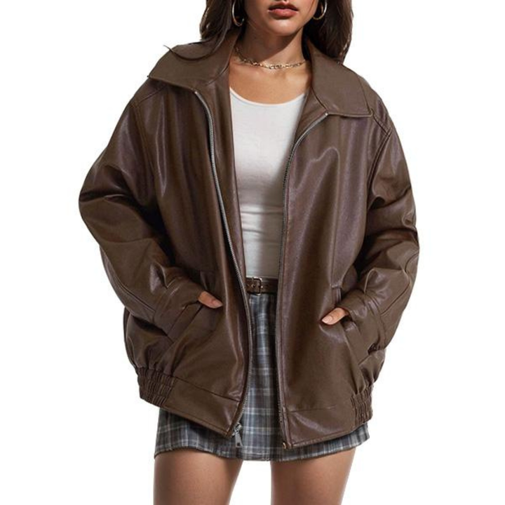 XANDRA - Модерен Oversized Кожен Пухкав Суед Jacket за Есента