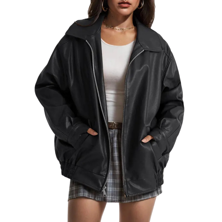 XANDRA - Модерен Oversized Кожен Пухкав Суед Jacket за Есента