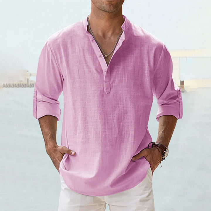 Мъжка Casual Henley Риза Винтидж Риза с Дълъг Ръкав