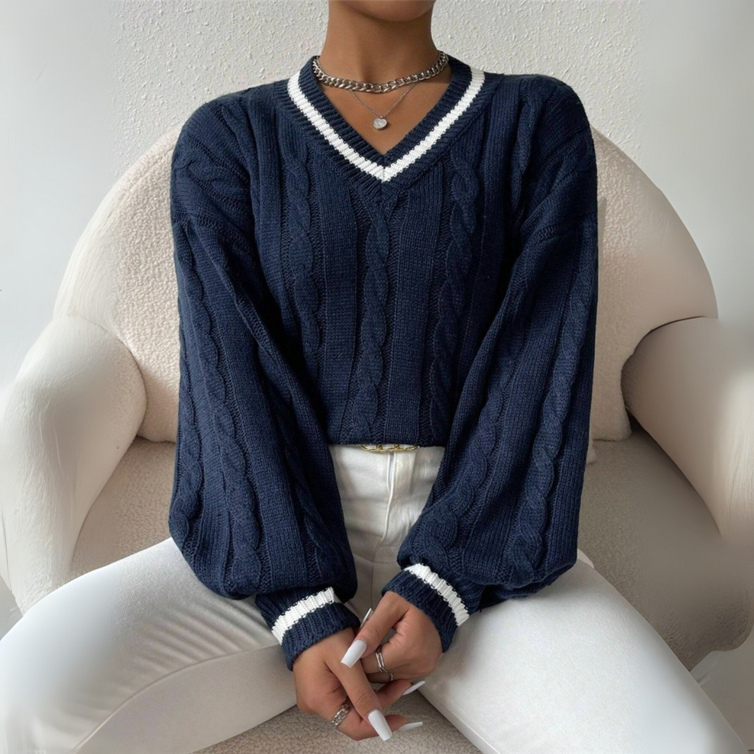 SOVU - Елегантен пуловер с дълъг ръкав и V-образно деколте
