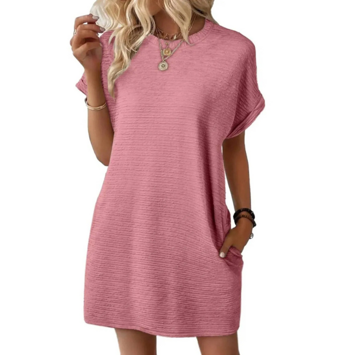 EVASHA – Casual Minimalist Рокля с Кръгло Деколте за Лято