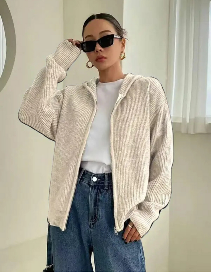 LARALI - Casual Zip-Up Hooded Long Sleeve Cardigan" на български е: "LARALI - Casual кардиган с цип и качулка с дълъг ръкав