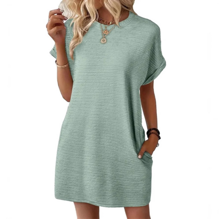 EVASHA – Casual Minimalist Рокля с Кръгло Деколте за Лято