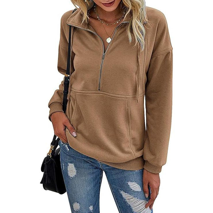 АНИ - Суичър с цип и яка за жени, Casual Pullover