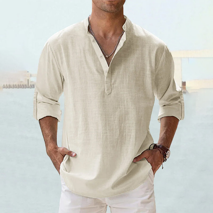 Мъжка Casual Henley Риза Винтидж Риза с Дълъг Ръкав