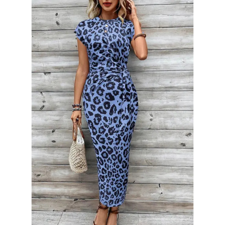 FELICIATI – Стилна рокля Bodycon с кръгло деколте и летящи ръкави