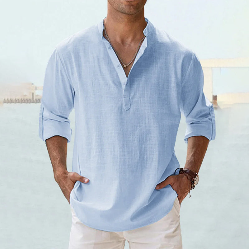 Мъжка Casual Henley Риза Винтидж Риза с Дълъг Ръкав