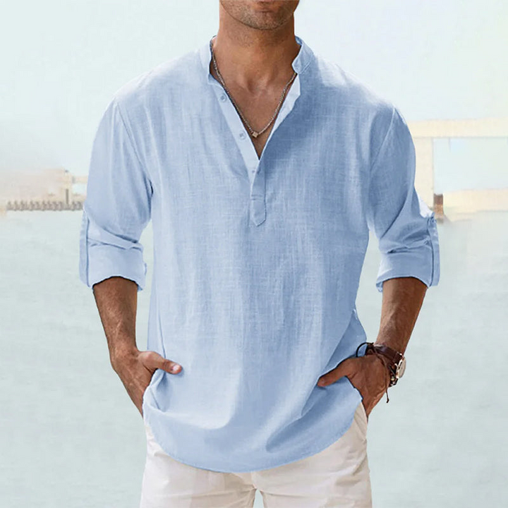 Мъжка Casual Henley Риза Винтидж Риза с Дълъг Ръкав
