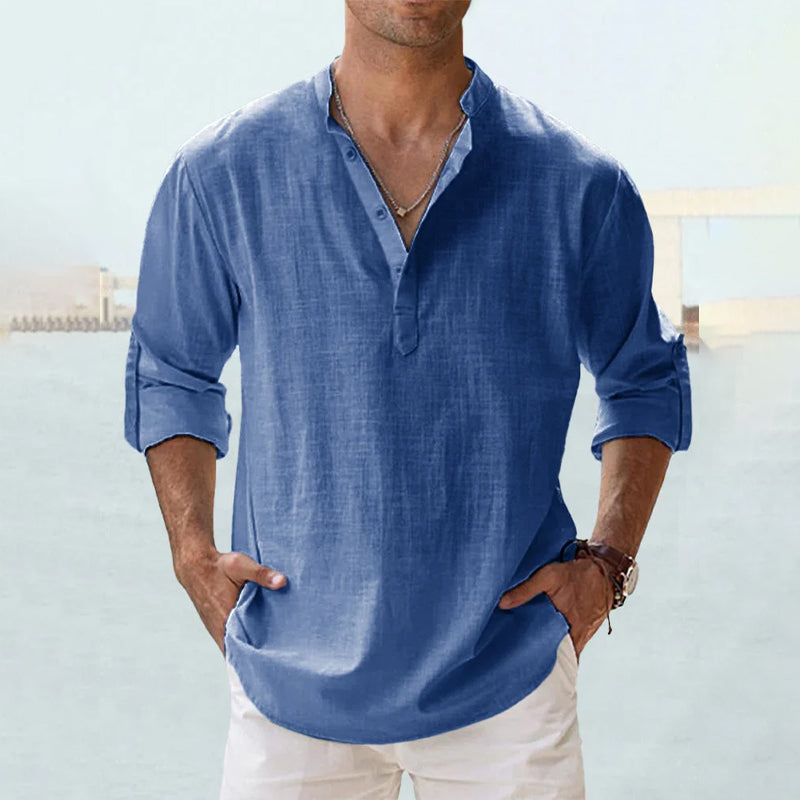 Мъжка Casual Henley Риза Винтидж Риза с Дълъг Ръкав