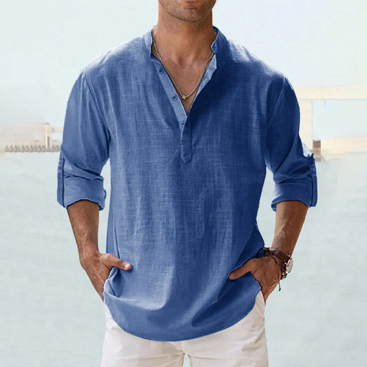 Мъжка Casual Henley Риза Винтидж Риза с Дълъг Ръкав