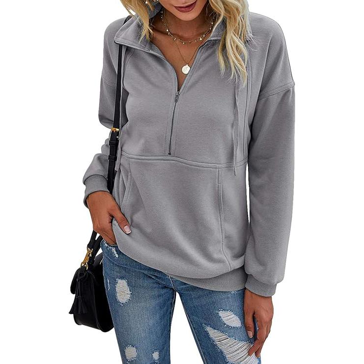 АНИ - Суичър с цип и яка за жени, Casual Pullover