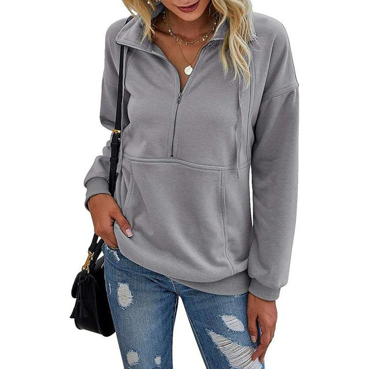 АНИ - Суичър с цип и яка за жени, Casual Pullover