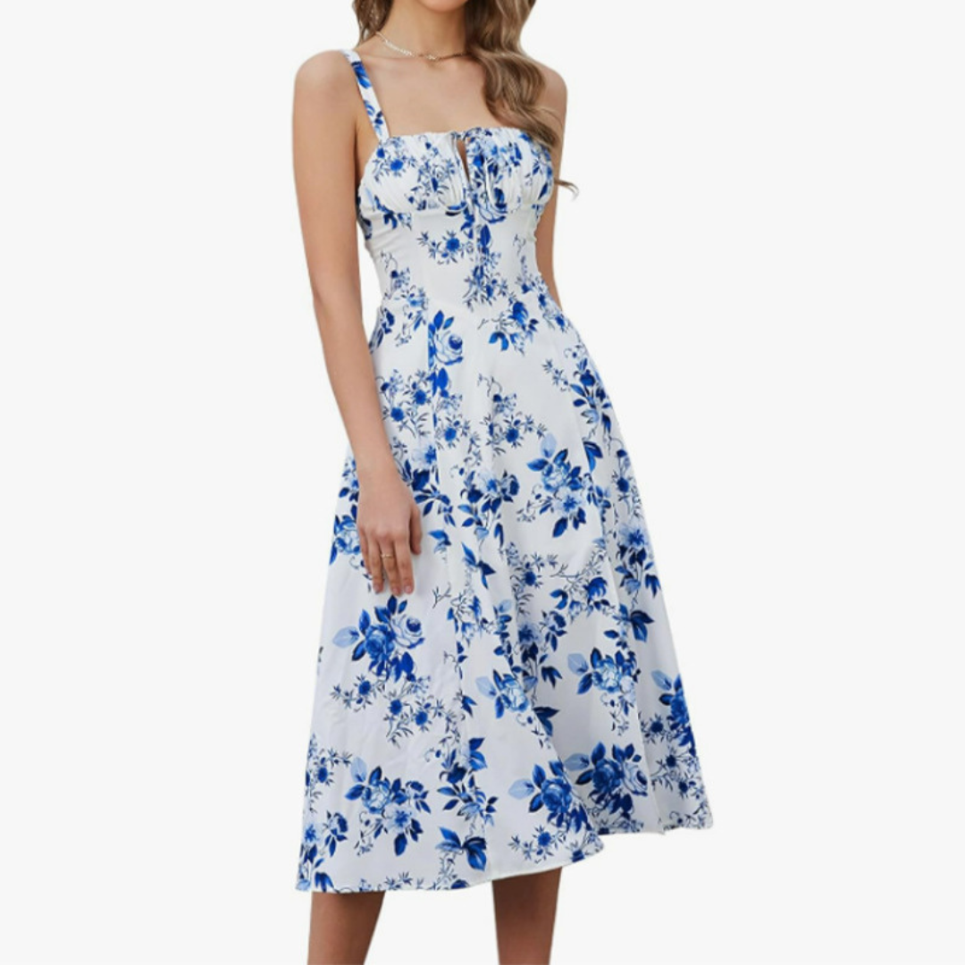ARIELLOU – Елегантна рокля midi с квадратно деколте и връзки