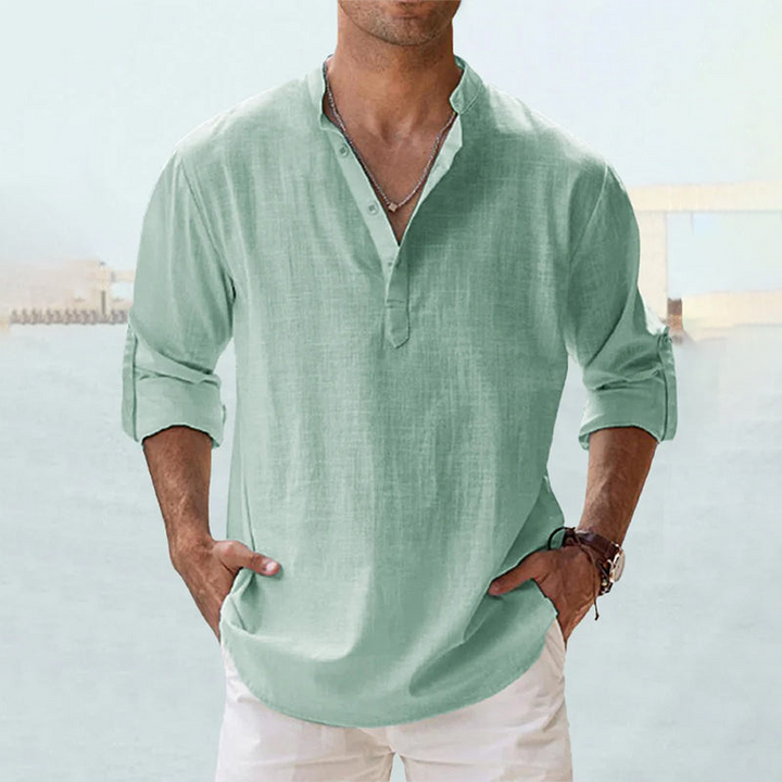 Мъжка Casual Henley Риза Винтидж Риза с Дълъг Ръкав