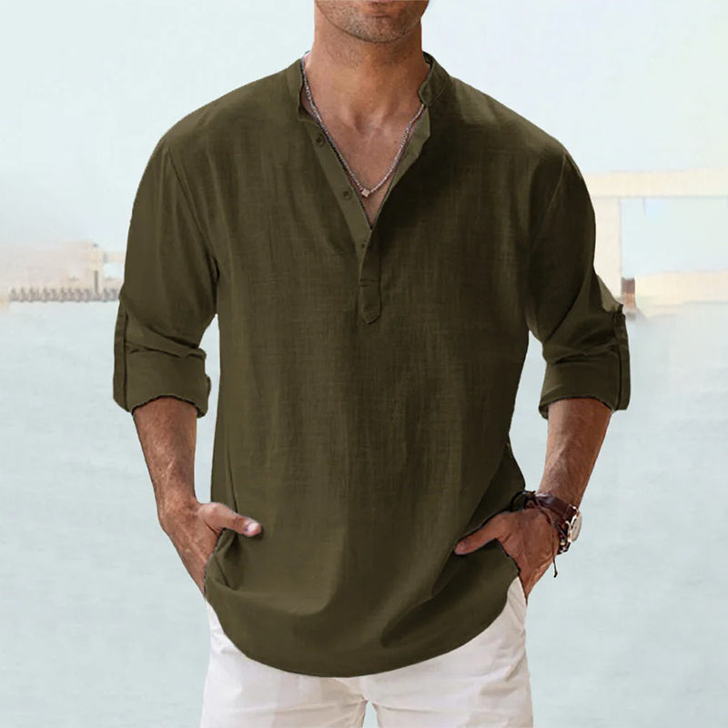 Мъжка Casual Henley Риза Винтидж Риза с Дълъг Ръкав