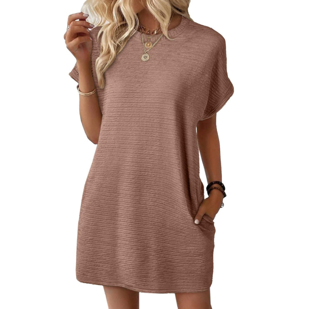 EVASHA – Casual Minimalist Рокля с Кръгло Деколте за Лято