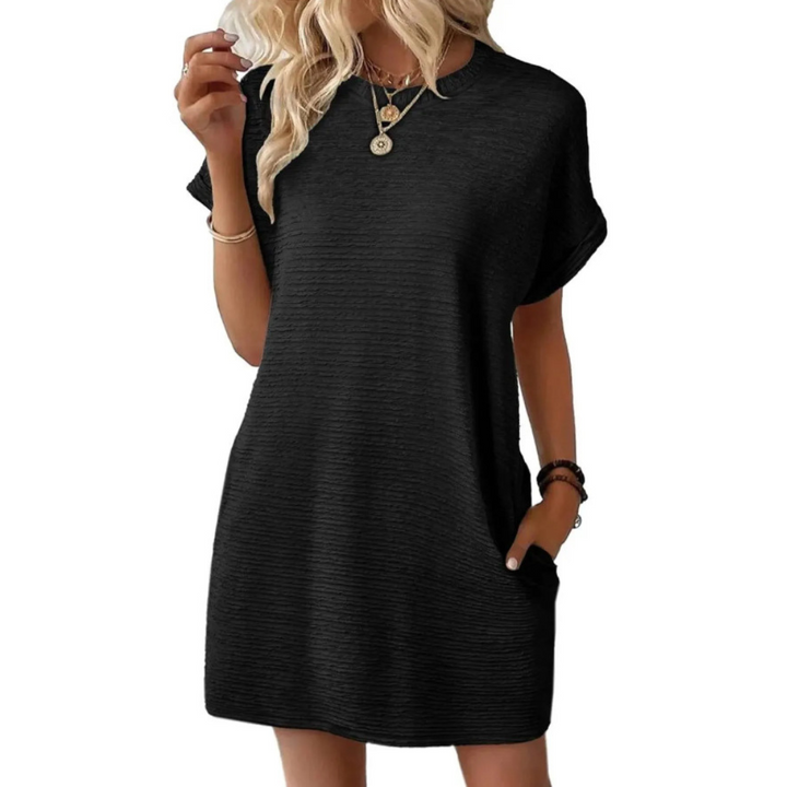 EVASHA – Casual Minimalist Рокля с Кръгло Деколте за Лято
