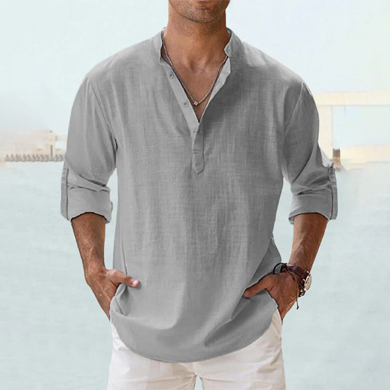 Мъжка Casual Henley Риза Винтидж Риза с Дълъг Ръкав