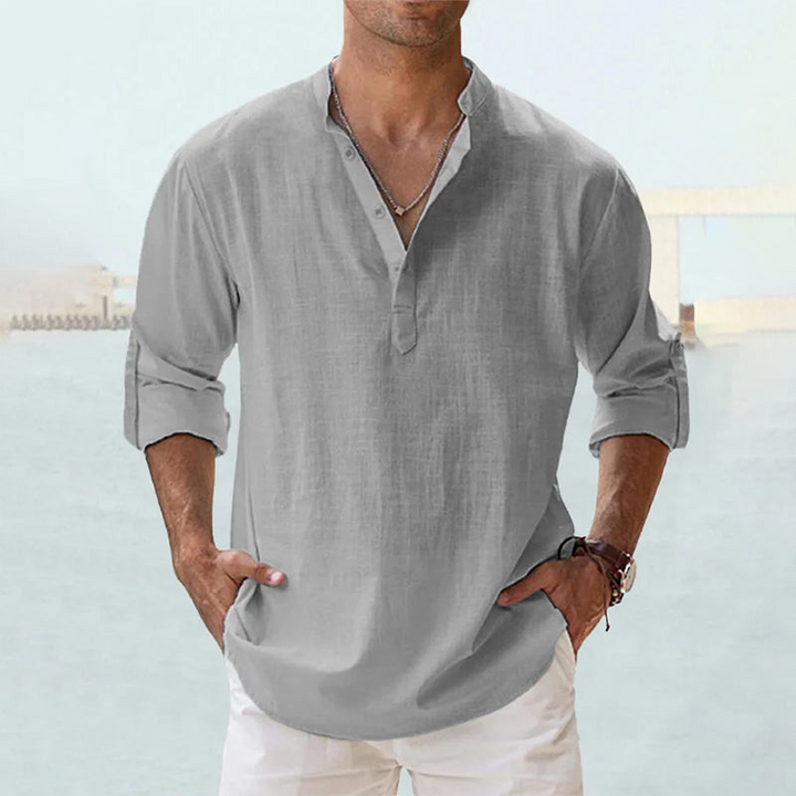 Мъжка Casual Henley Риза Винтидж Риза с Дълъг Ръкав