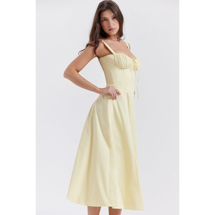 ОПРАХ - Casual Lace-Up Midi Рокля с Квадратно Деколте
