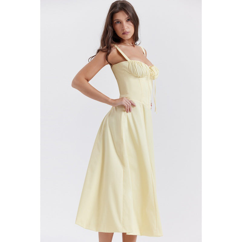 ОПРАХ - Casual Lace-Up Midi Рокля с Квадратно Деколте