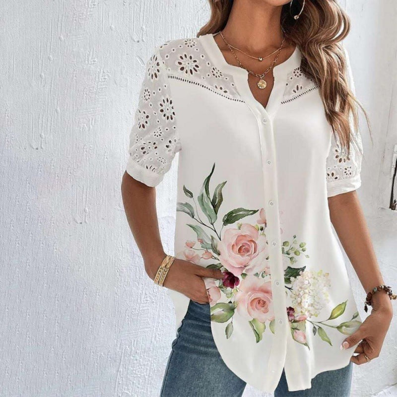 ANNELISE – Casual Lace Printed Blouse" на български е: "ANNELISE – Casual блуза с дантела и принт