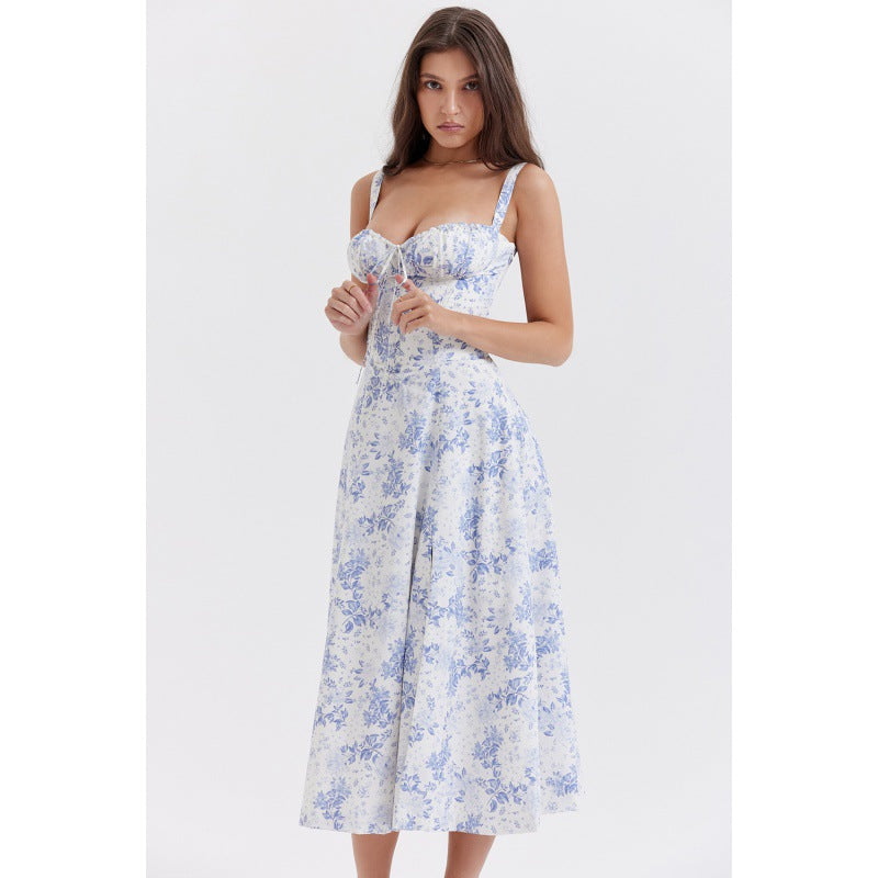 ОПРАХ - Casual Lace-Up Midi Рокля с Квадратно Деколте