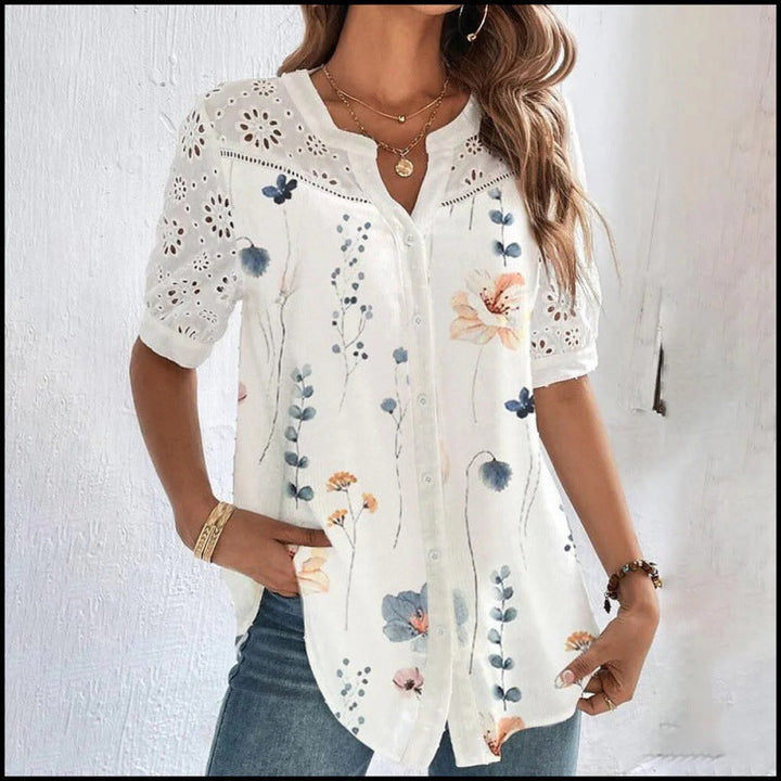 ANNELISE – Casual Lace Printed Blouse" на български е: "ANNELISE – Casual блуза с дантела и принт