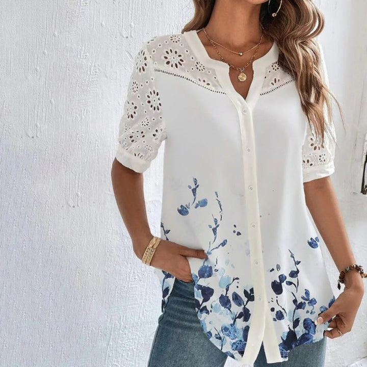 ANNELISE – Casual Lace Printed Blouse" на български е: "ANNELISE – Casual блуза с дантела и принт