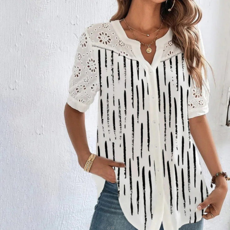 ANNELISE – Casual Lace Printed Blouse" на български е: "ANNELISE – Casual блуза с дантела и принт