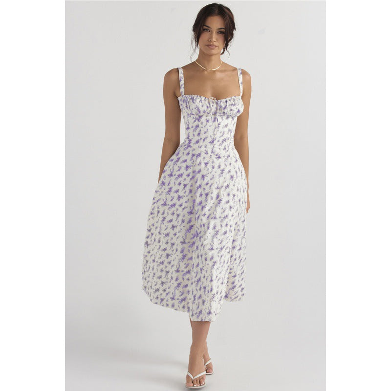 ОПРАХ - Casual Lace-Up Midi Рокля с Квадратно Деколте