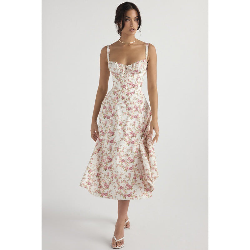 ОПРАХ - Casual Lace-Up Midi Рокля с Квадратно Деколте