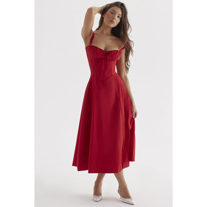 ОПРАХ - Casual Lace-Up Midi Рокля с Квадратно Деколте