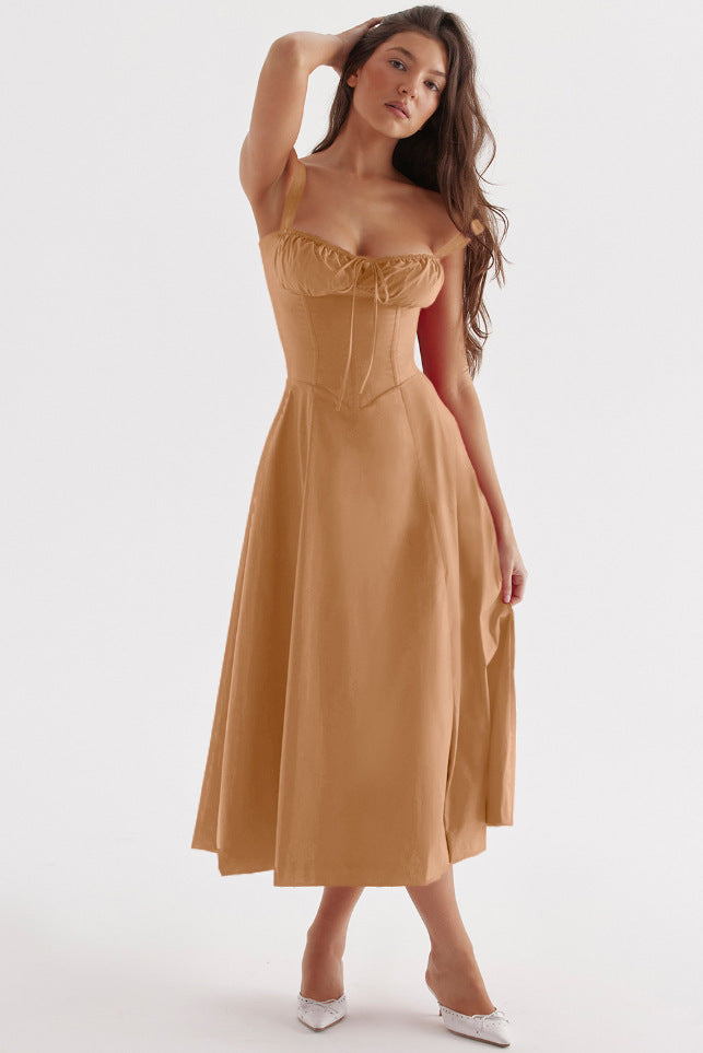 ОПРАХ - Casual Lace-Up Midi Рокля с Квадратно Деколте