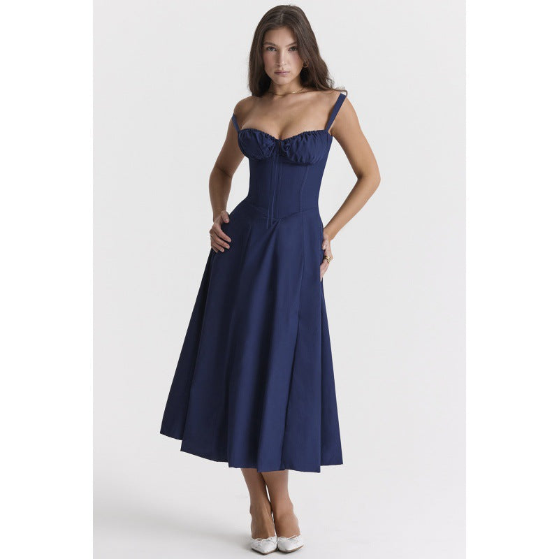 ОПРАХ - Casual Lace-Up Midi Рокля с Квадратно Деколте