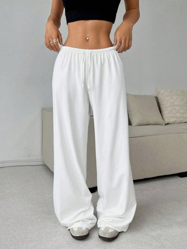 QOVELA - Casual Adjustable String Wide Leg Pants" на български е: "QOVELA - Casual Регулируеми Панталони с Широки Крака