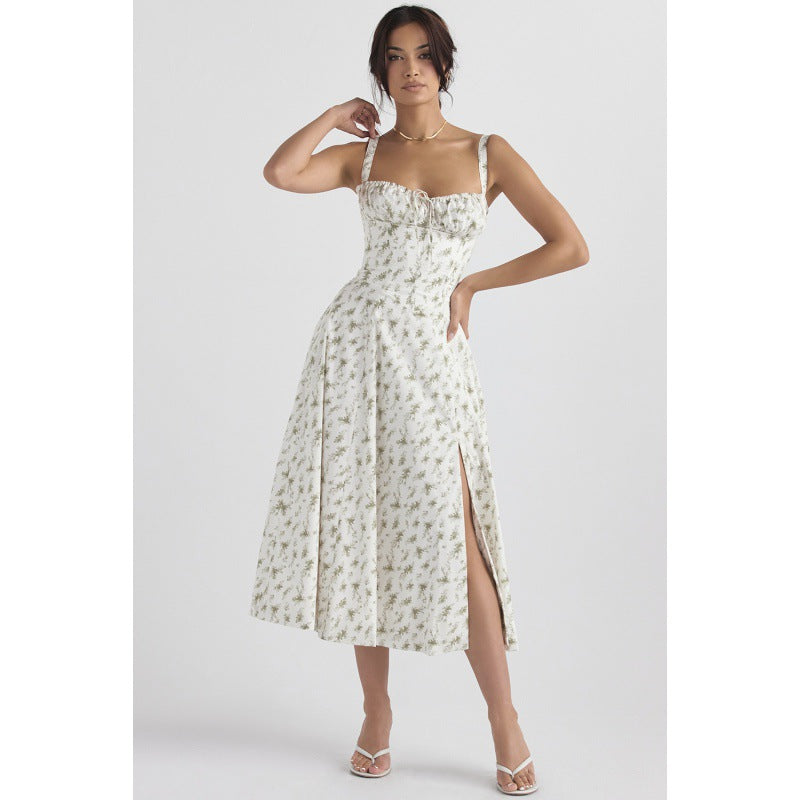 ОПРАХ - Casual Lace-Up Midi Рокля с Квадратно Деколте