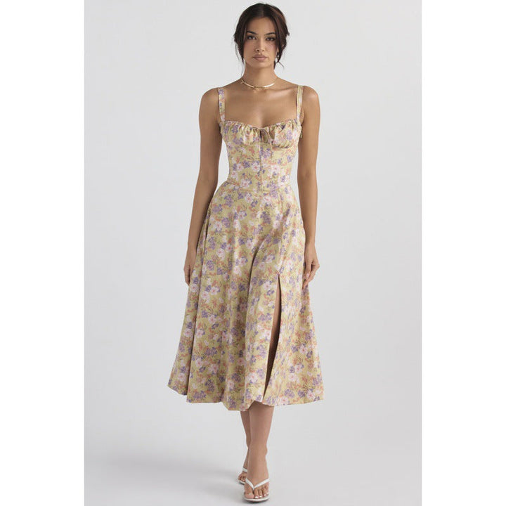ОПРАХ - Casual Lace-Up Midi Рокля с Квадратно Деколте