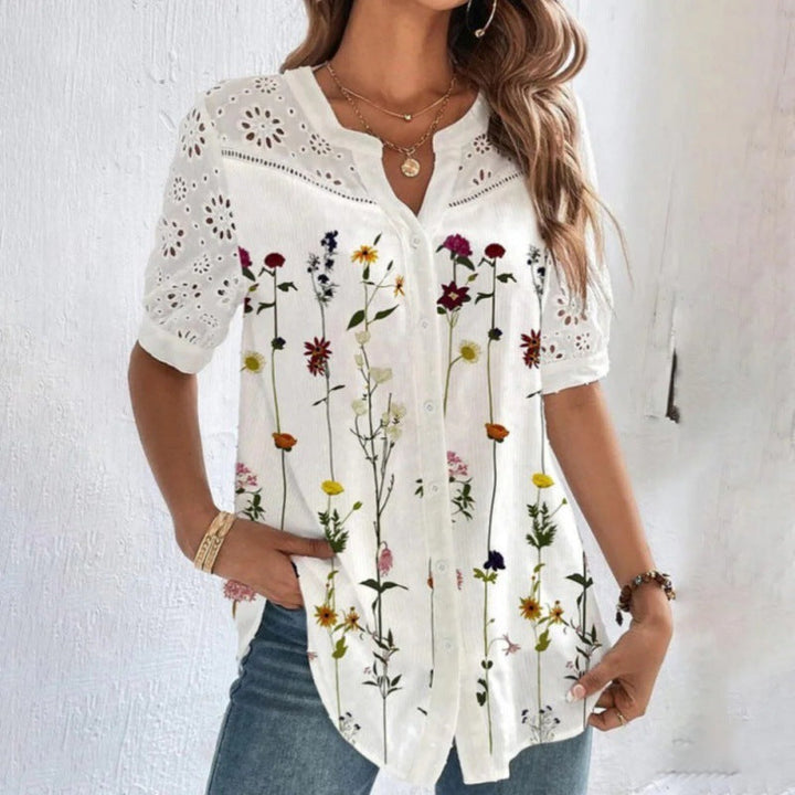 ANNELISE – Casual Lace Printed Blouse" на български е: "ANNELISE – Casual блуза с дантела и принт