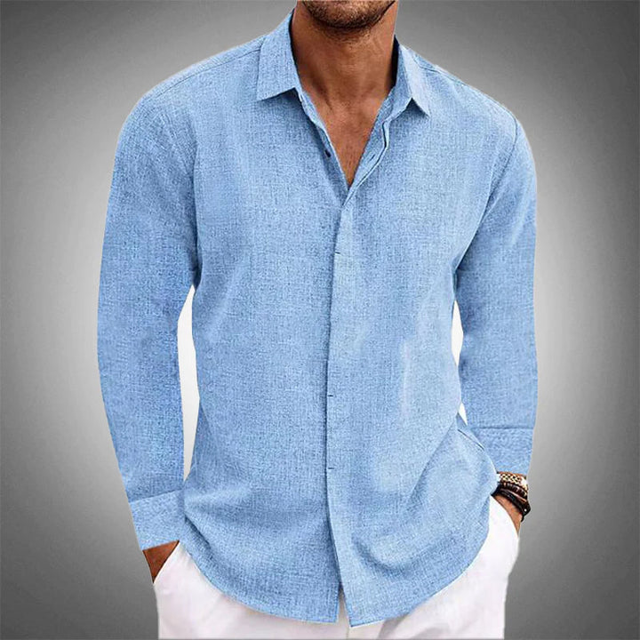 Риза Henley от лен Riviera Къс ръкав