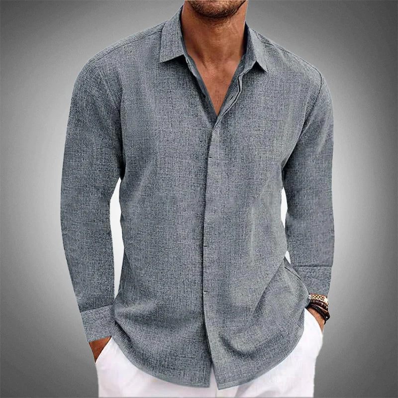 Риза Henley от лен Riviera Къс ръкав