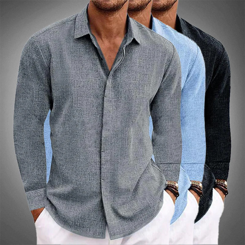 Риза Henley от лен Riviera Къс ръкав