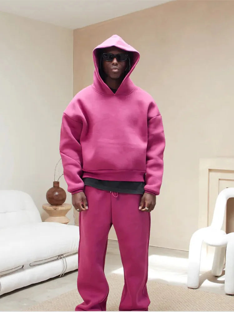 Мъжки Tracksuit за Улична Мода и Всекидневно Носене Oversized Худи и Джогъри Комплект