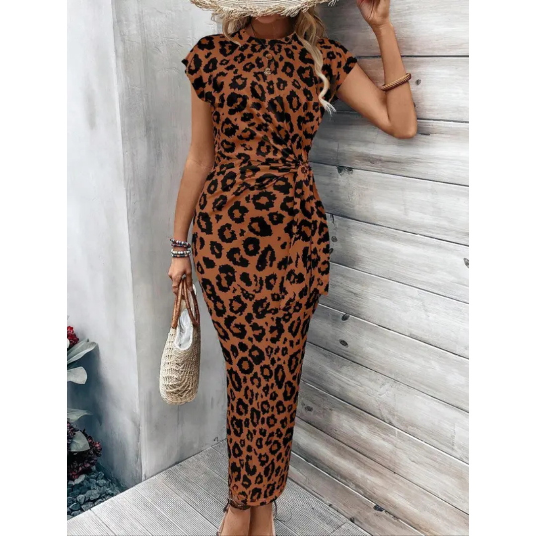 FELICIATI – Стилна рокля Bodycon с кръгло деколте и фльотиращи ръкави