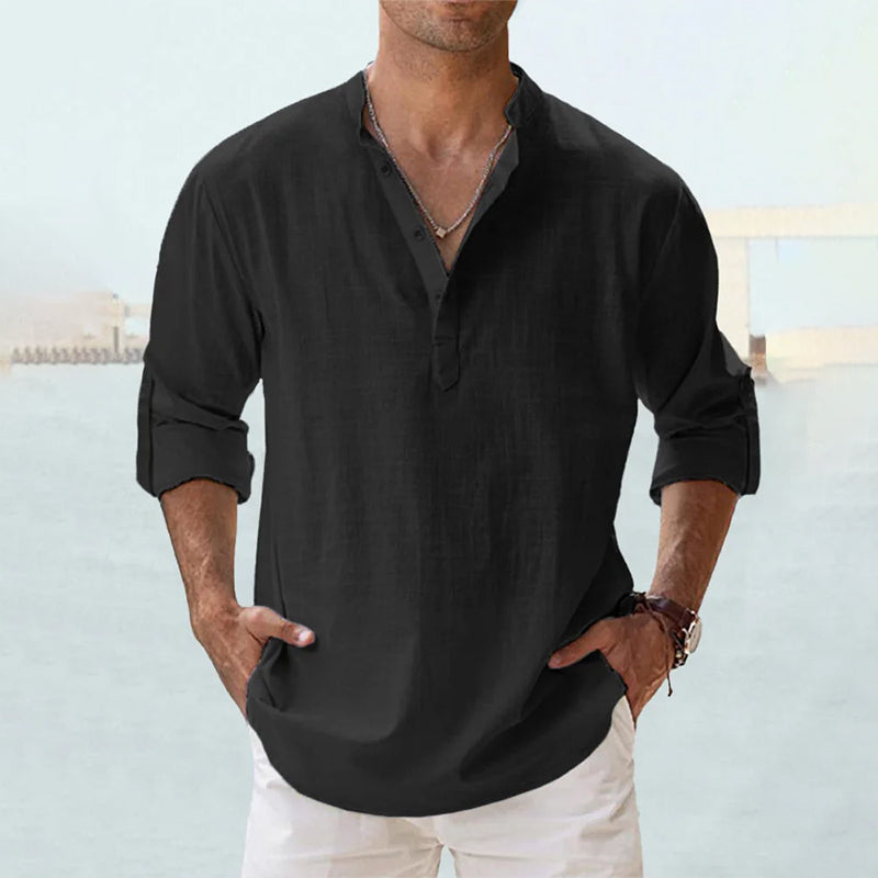 Мъжка Casual Henley Риза Винтидж Риза с Дълъг Ръкав